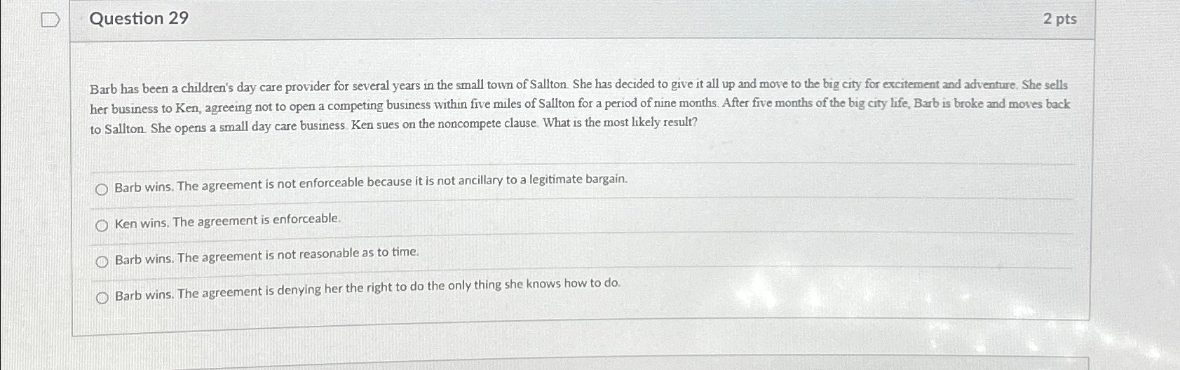  Question 29 2pts Barb has been a children's day care provider
