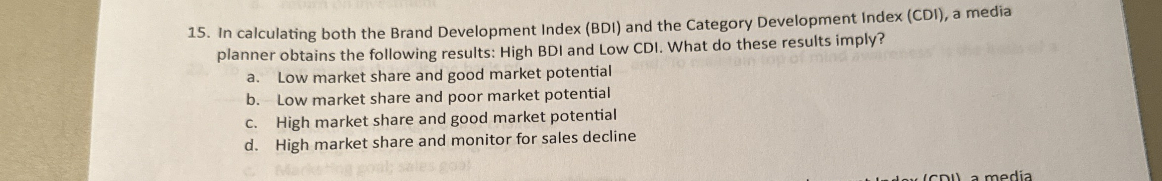  In calculating both the Brand Development Index (BDI) and the Category