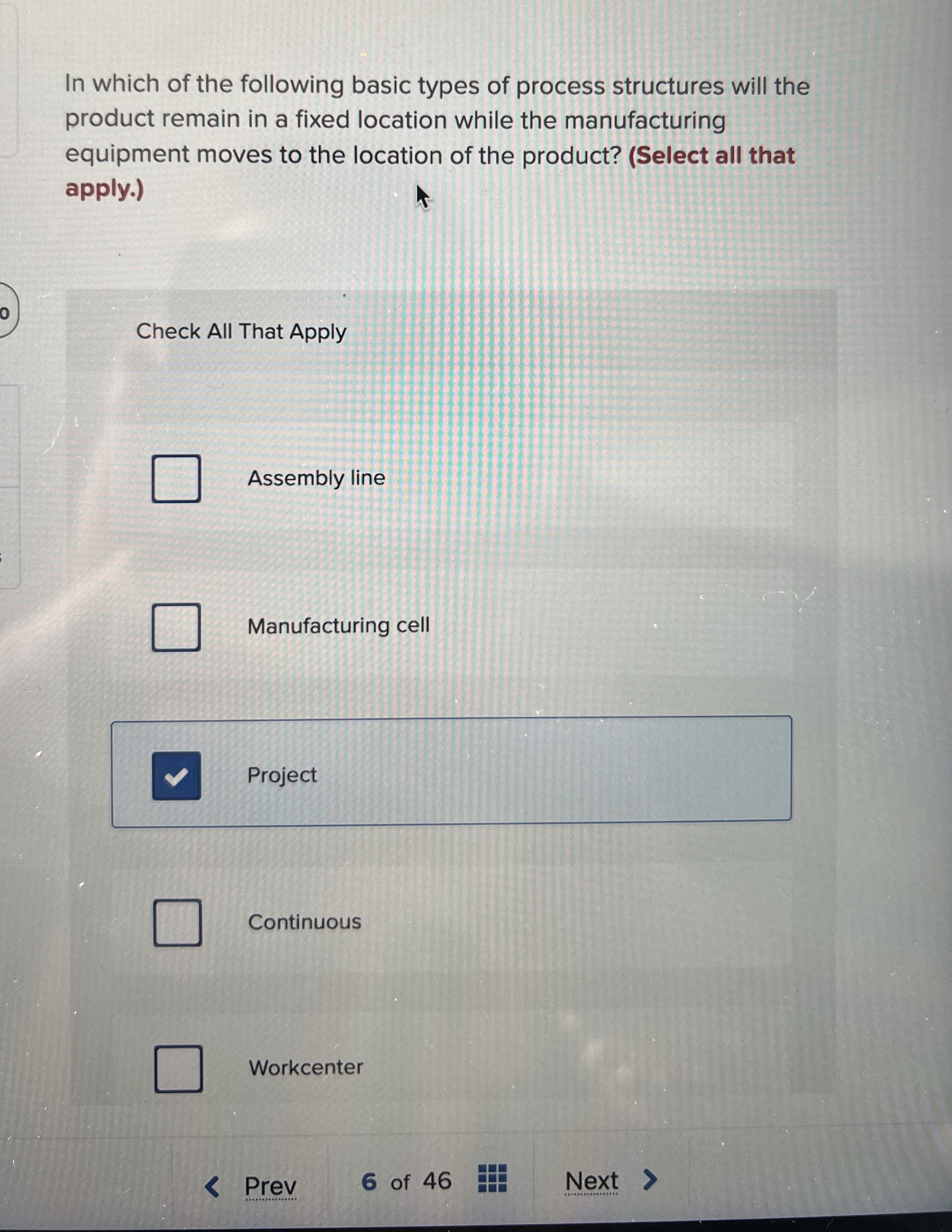  In which of the following basic types of process structures will