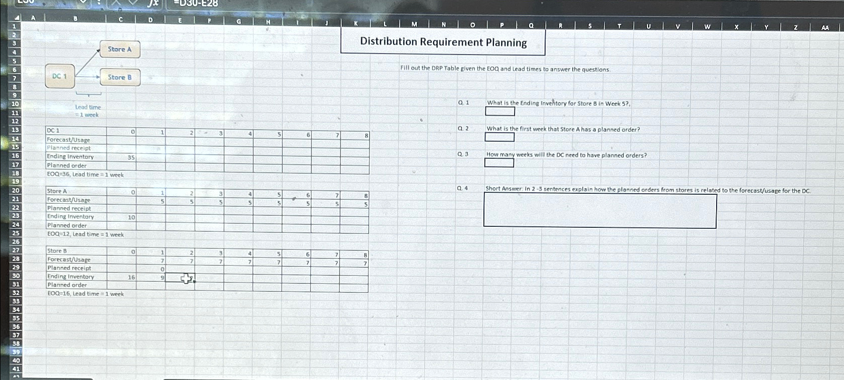  Store A Distribution Requirement Planning Fill out the DRP Table given