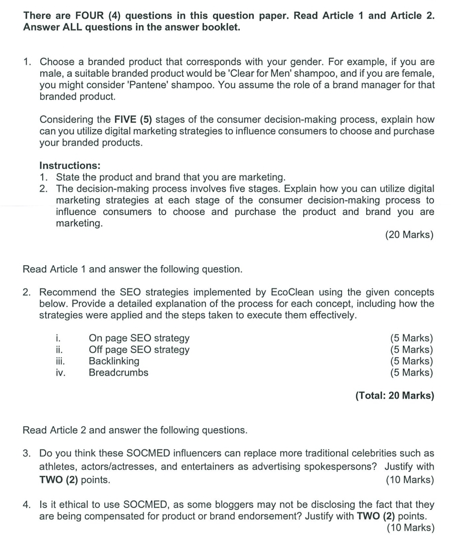  There are FOUR (4) questions in this question paper. Read Article