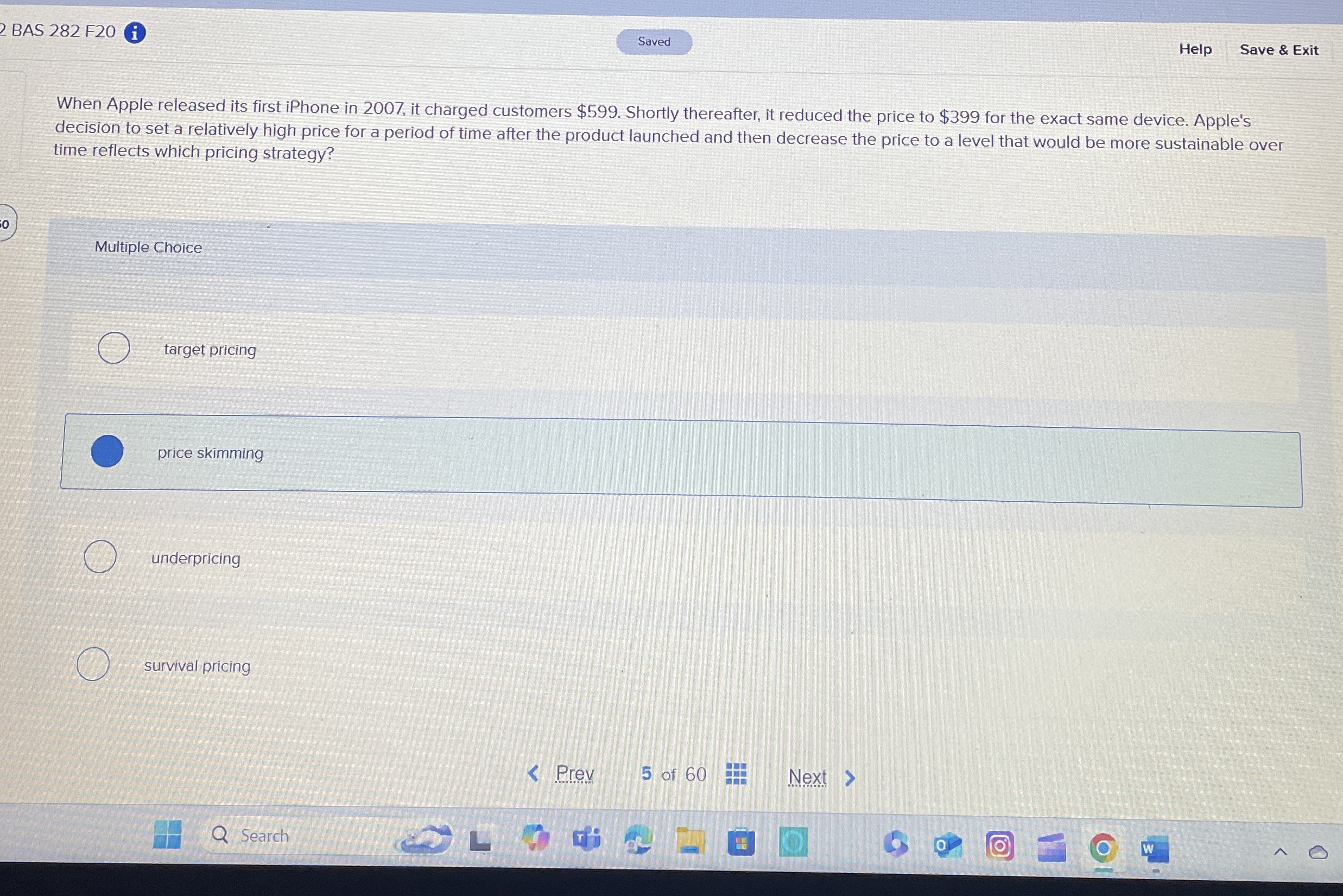  2 BAS 282 F20 (i) Help Save & Exit When Apple