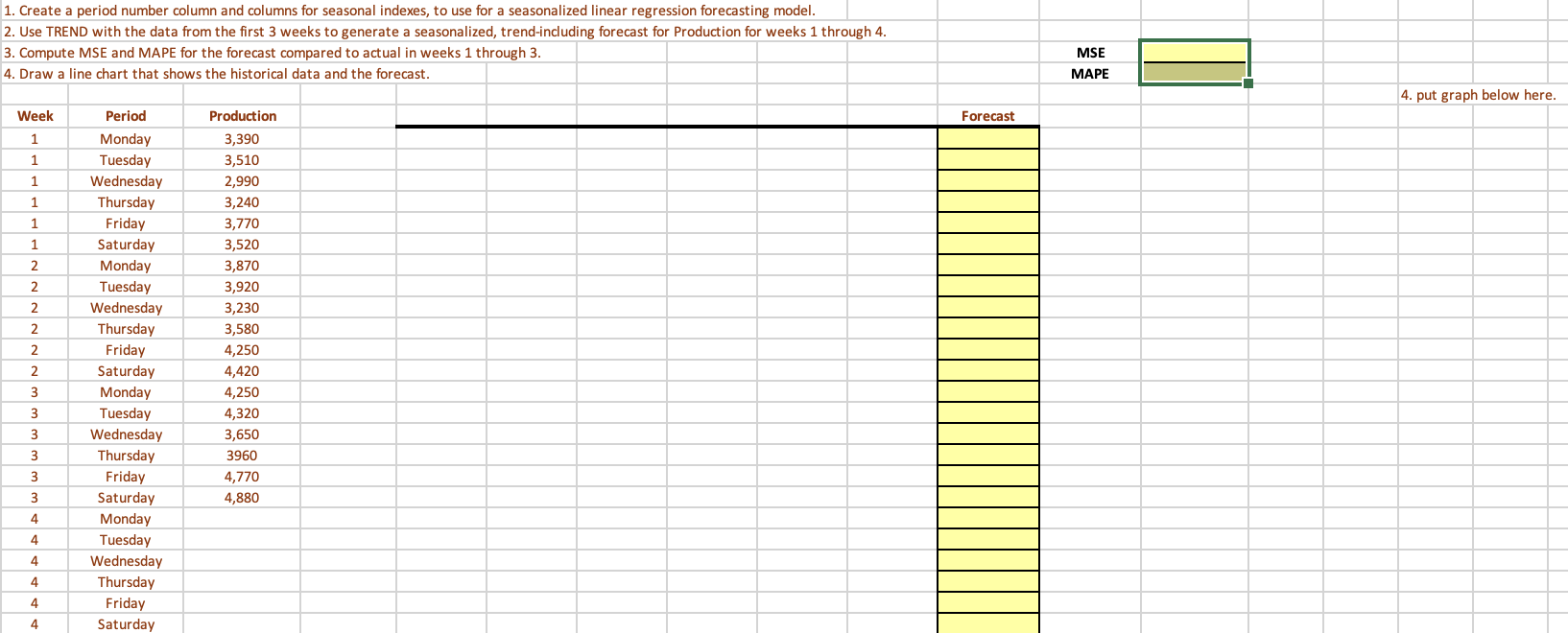  1. Create a period number column and columns for seasonal indexes,