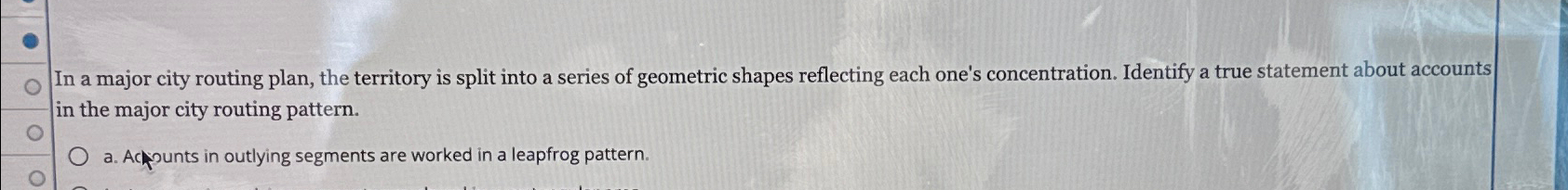  In a major city routing plan, the territory is split into