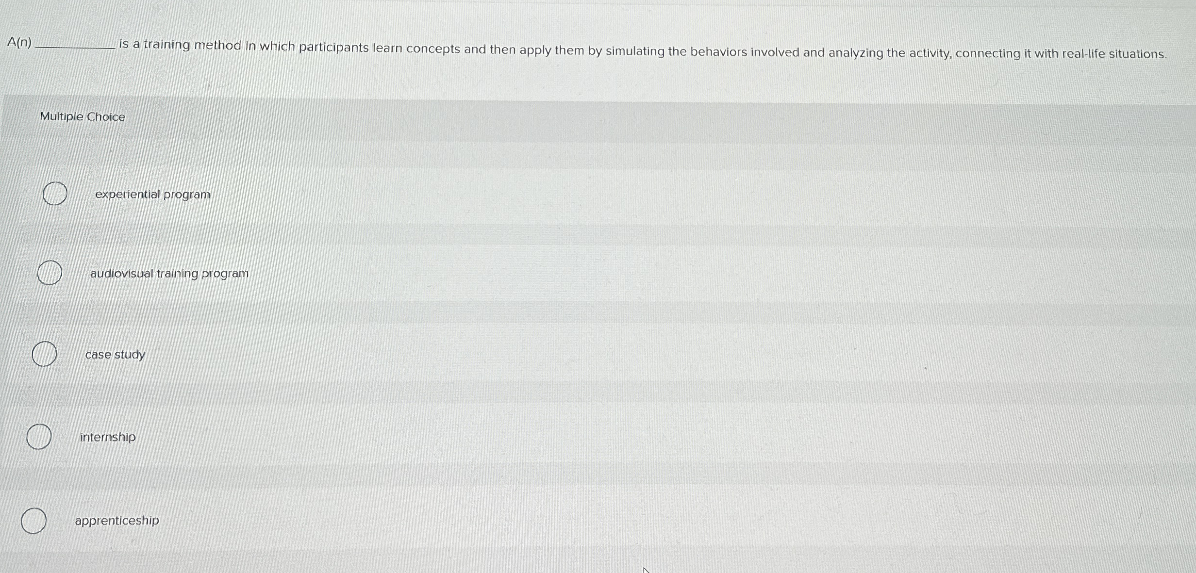  A(n) is a training method in which participants learn concepts and
