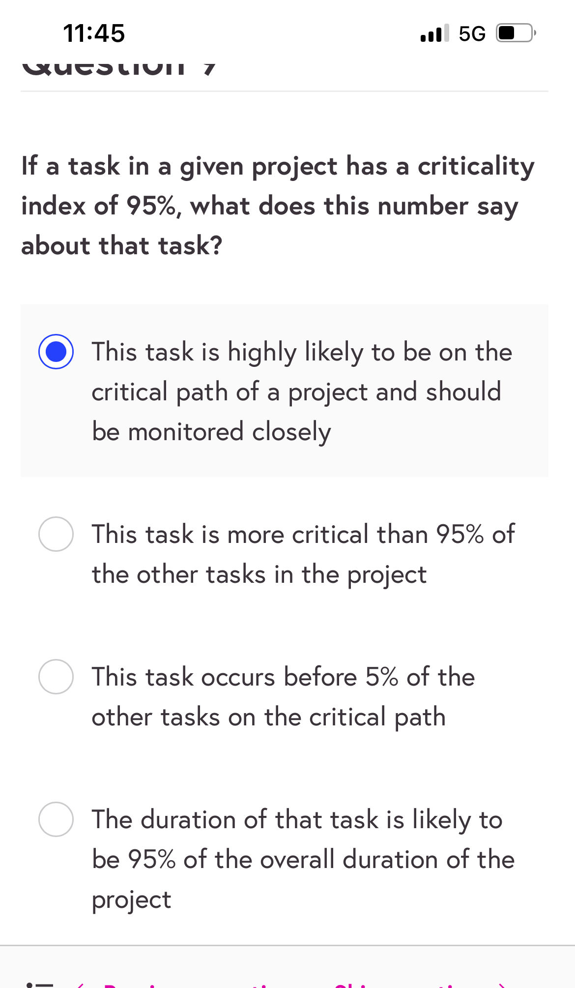  11:45 5G If a task in a given project has a