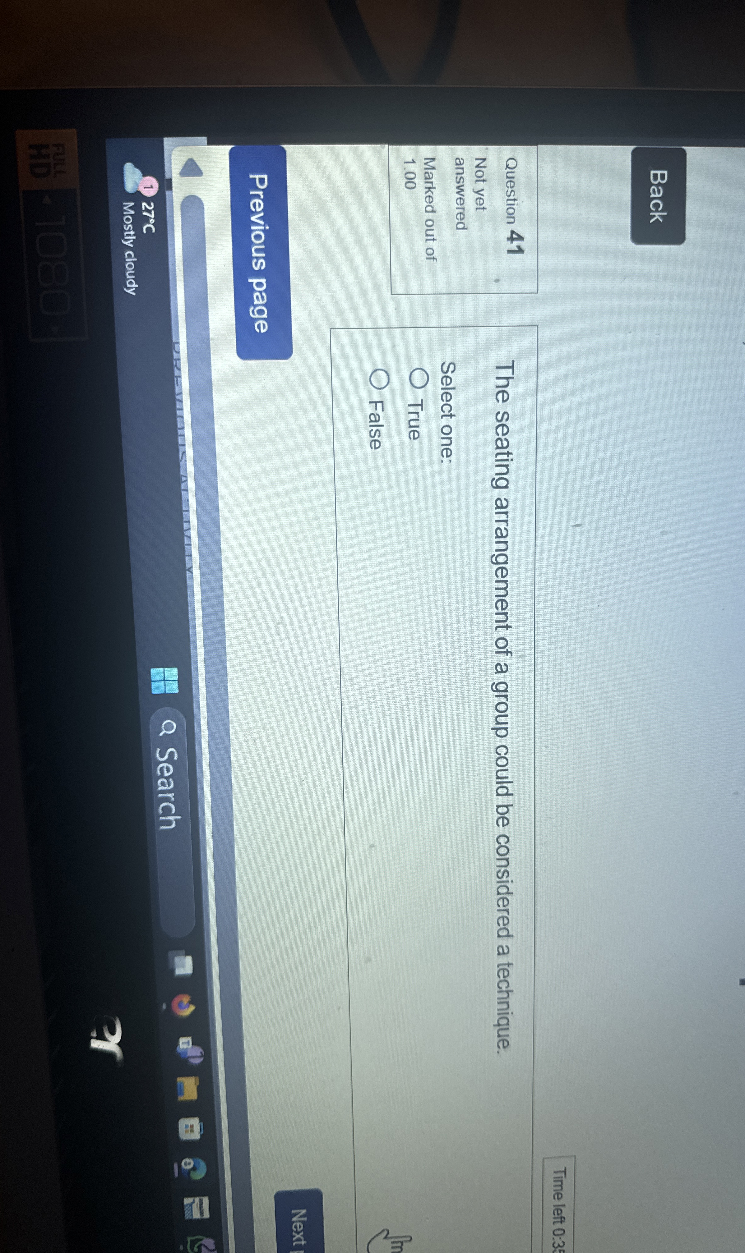  Time left 0:35 Question 41 Not yet answered Marked out of