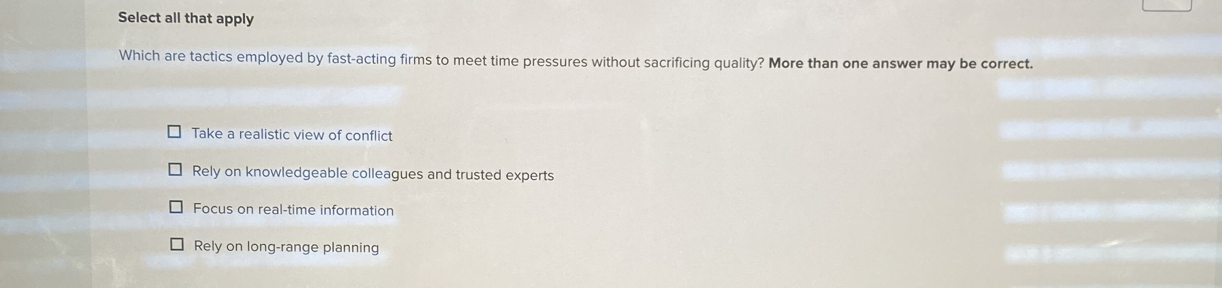  Select all that apply Which are tactics employed by fast-acting firms