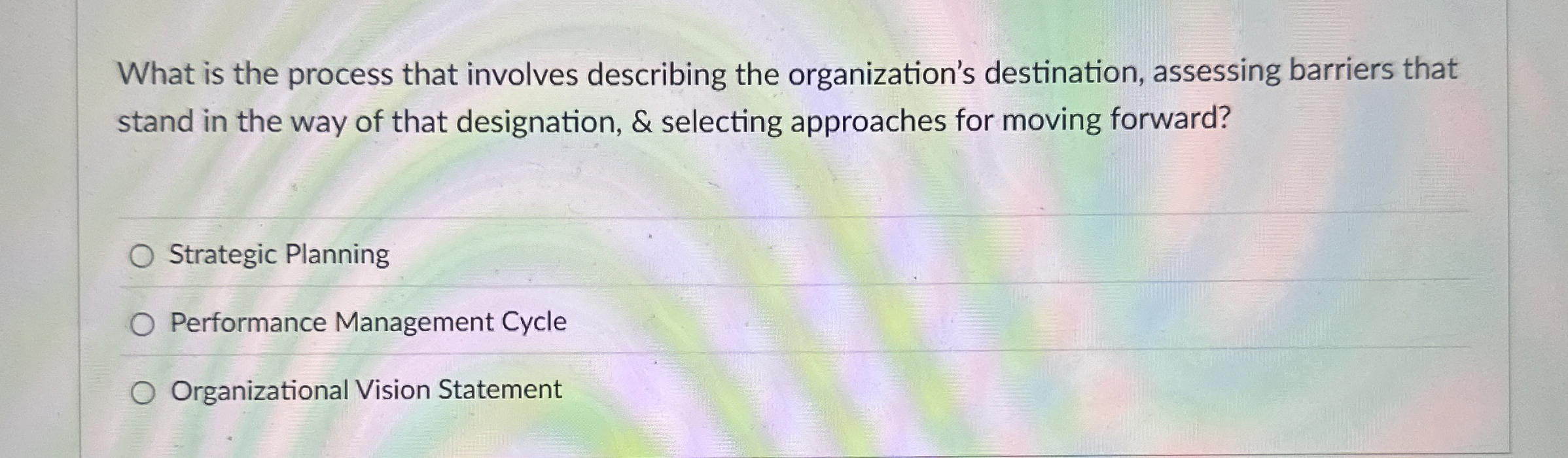  What is the process that involves describing the organization's destination, assessing