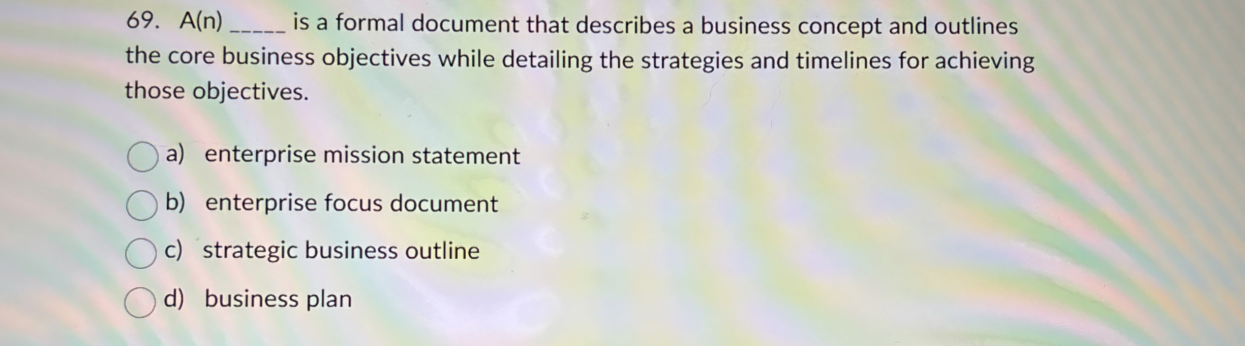  A(n)q, is a formal document that describes a business concept and