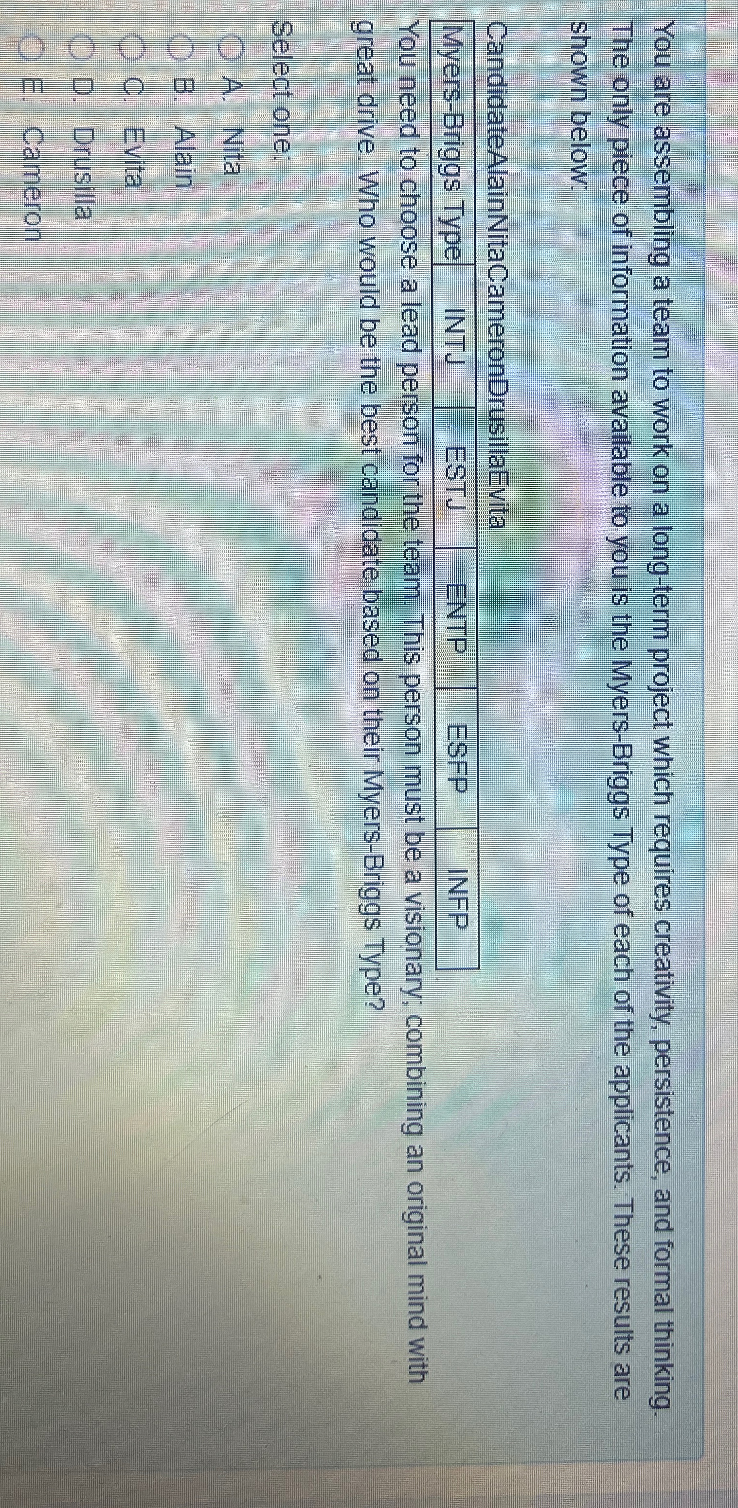  You are assembling a team to work on a long-term project