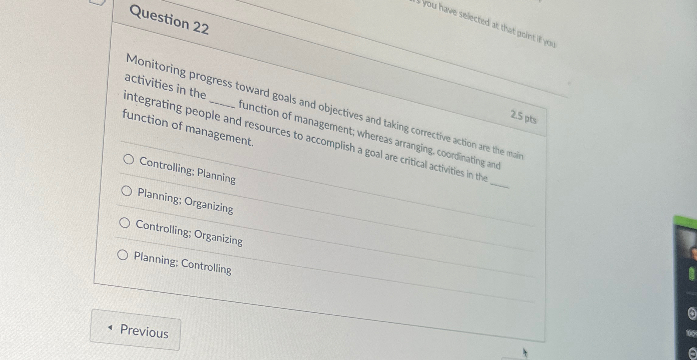  Question 22 you have selected at that point if you Monitoring