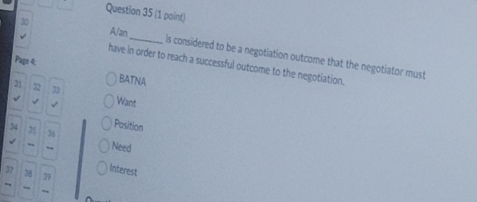 Question 35(1 point) Alan Is considered to be a negotiation outcome