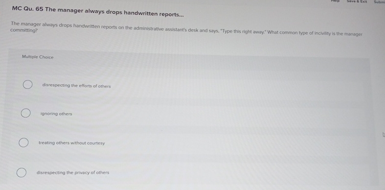  Sove & Exit Subm MC Qu.65 The manager always drops handwritten