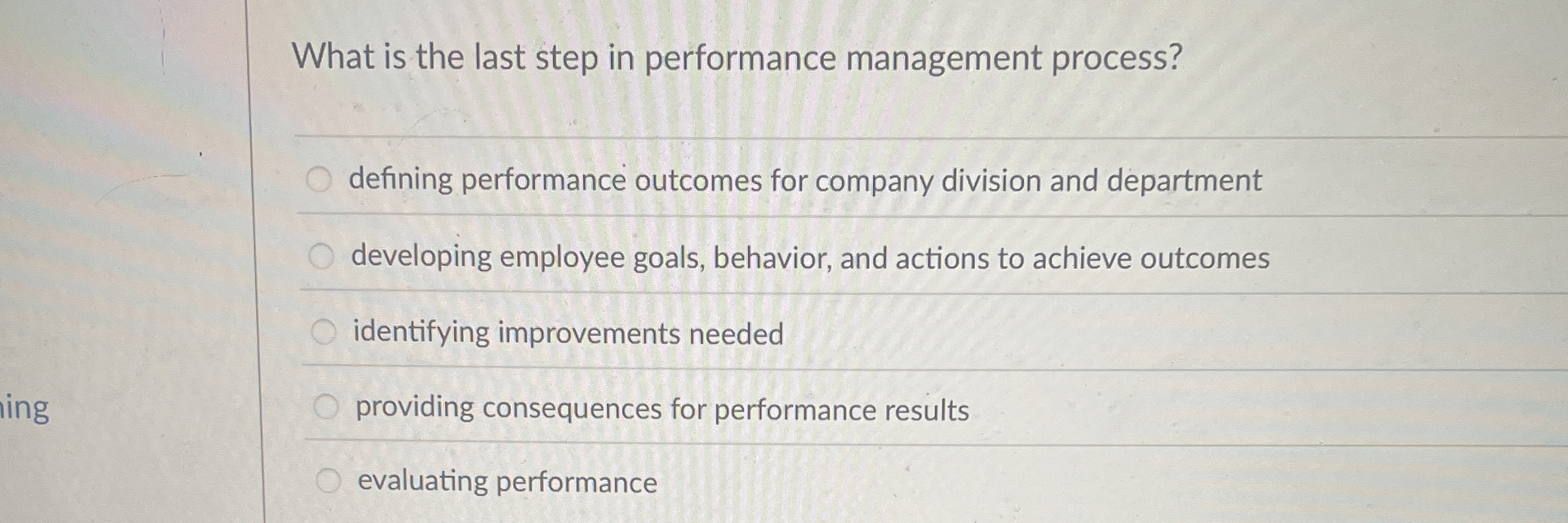  What is the last step in performance management process? defining performance