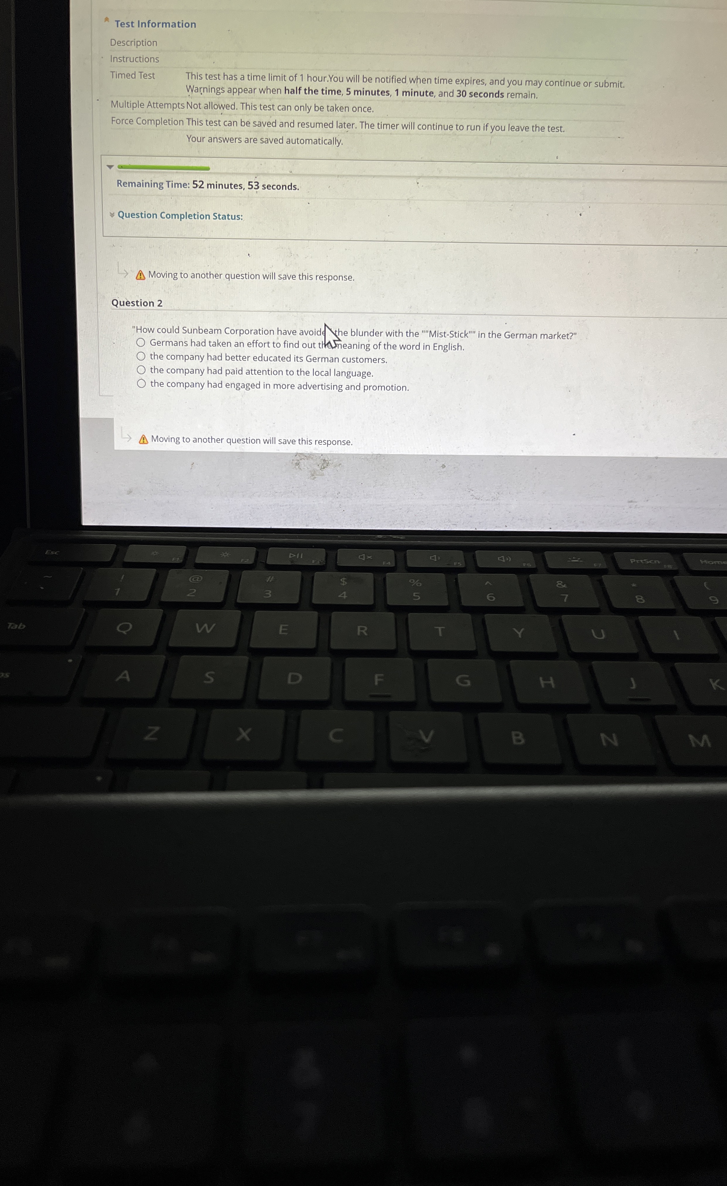  Test Information Description Instructions Timed Test This test has a time