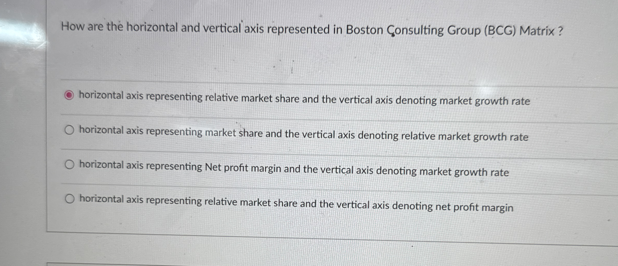  How are the horizontal and vertical axis represented in Boston Consulting