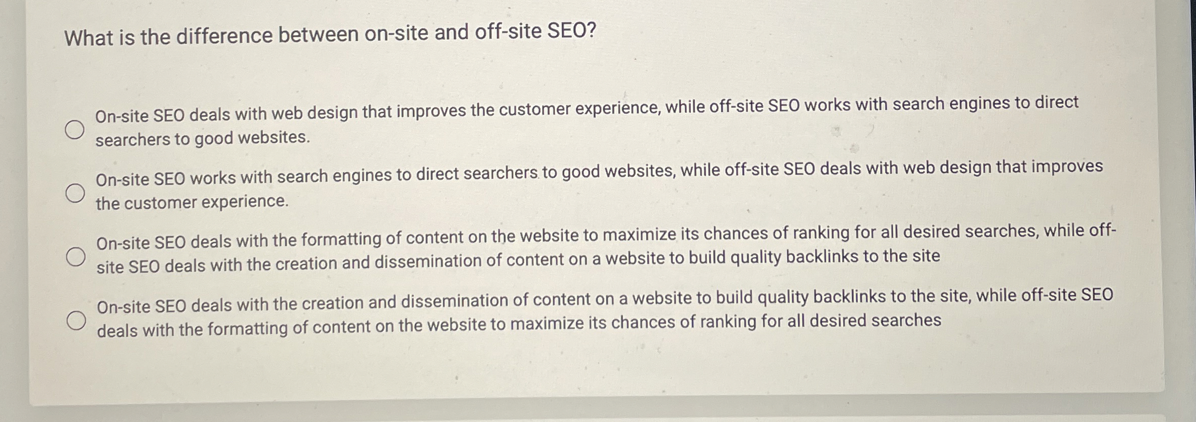  What is the difference between on-site and off-site SEO? On-site SEO