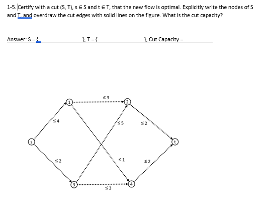  1-5. Kertify with a cut (S,T),sinS and tinT, that the new
