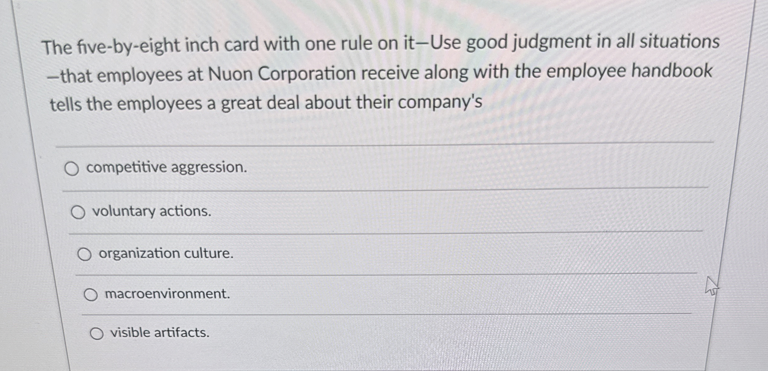  The five-by-eight inch card with one rule on it-Use good judgment