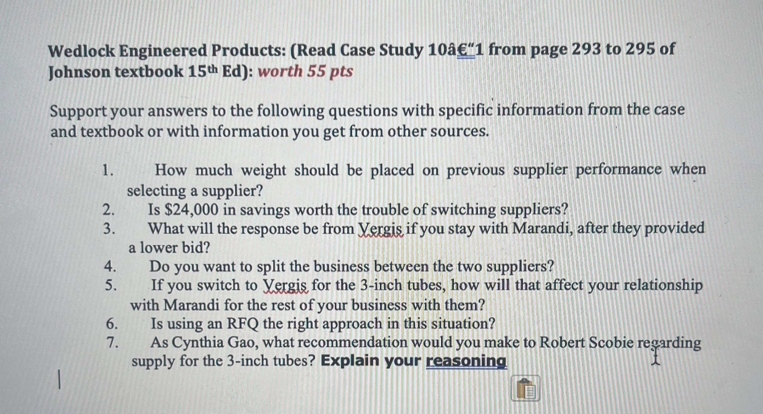  Wedlock Engineered Products: (Read Case Study 10'11 from page 293 to