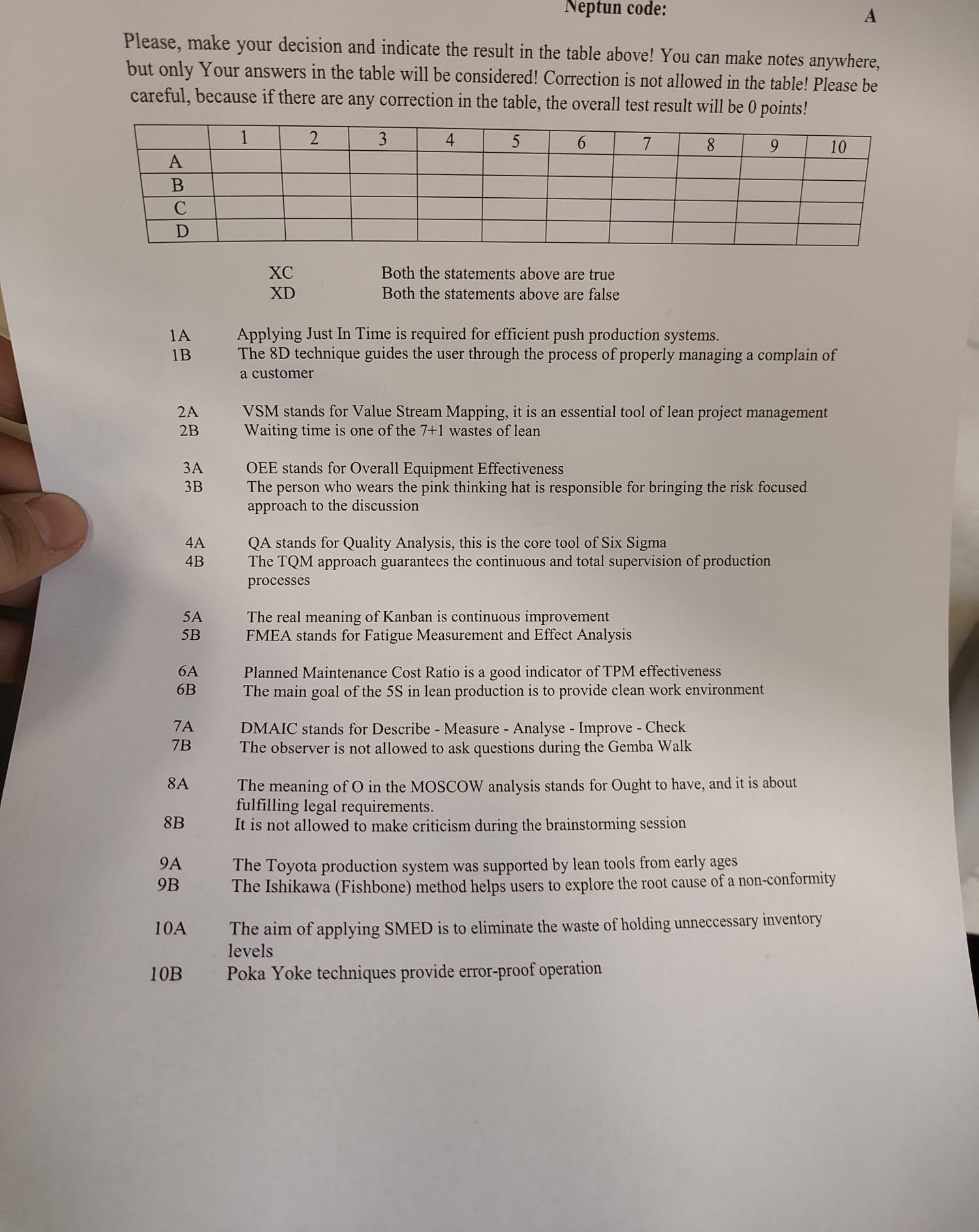  Neptun code: A Please, make your decision and indicate the result