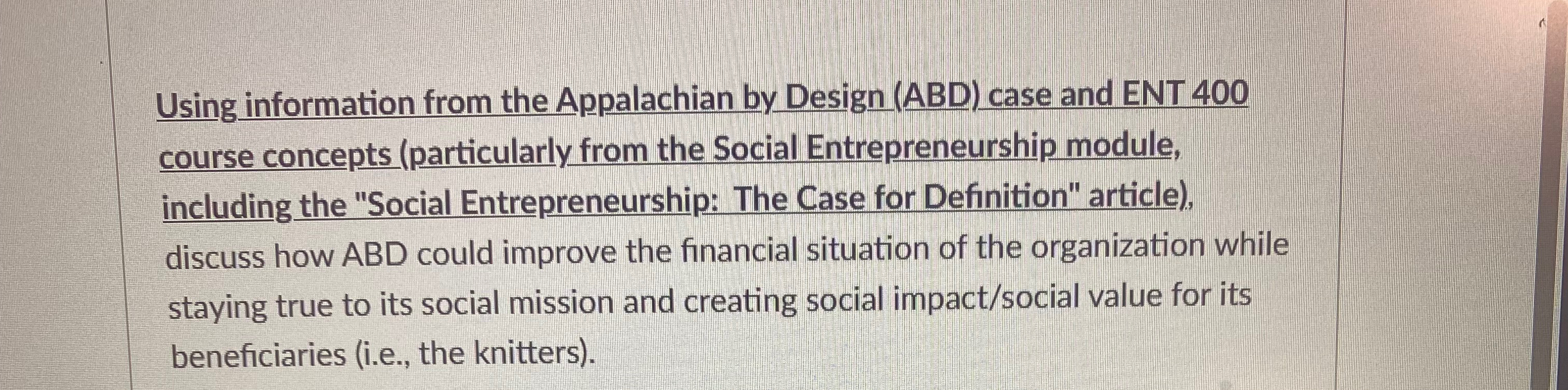  Using information from the Appalachian by Design (ABD) case and ENT