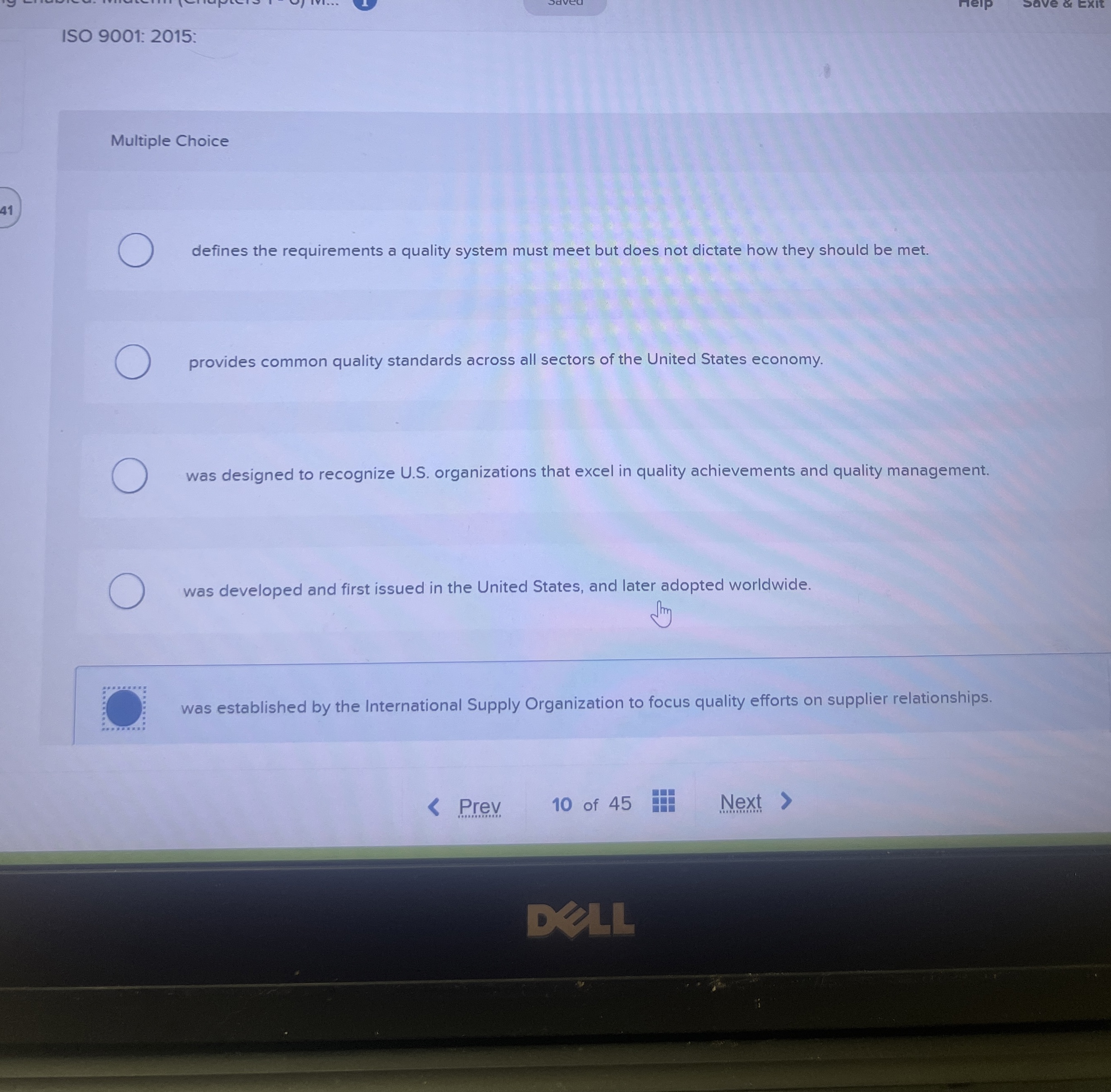  ISO 9001: 2015: Multiple Choice defines the requirements a quality system
