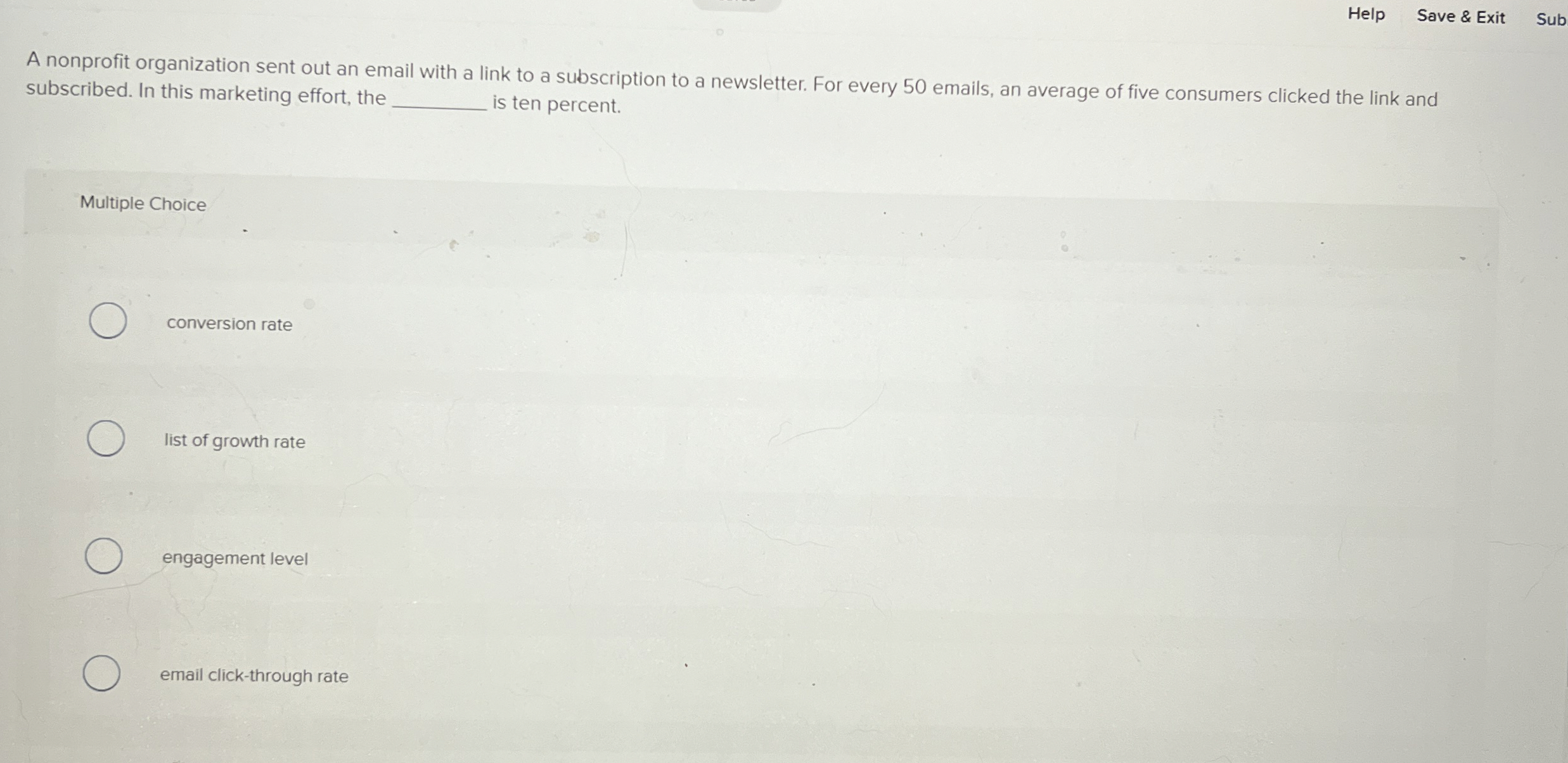  Help Save & Exit Sub A nonprofit organization sent out an