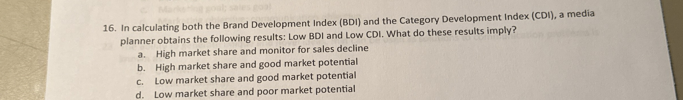  In calculating both the Brand Development Index (BDI) and the Category