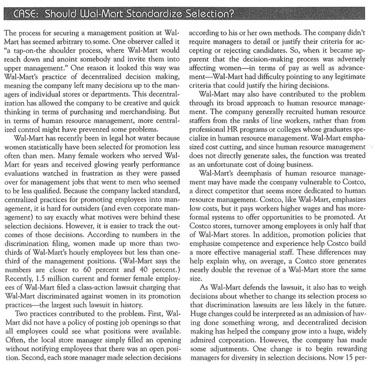  CASE: Should Wal Mart Standardize Selection? The process for securing a