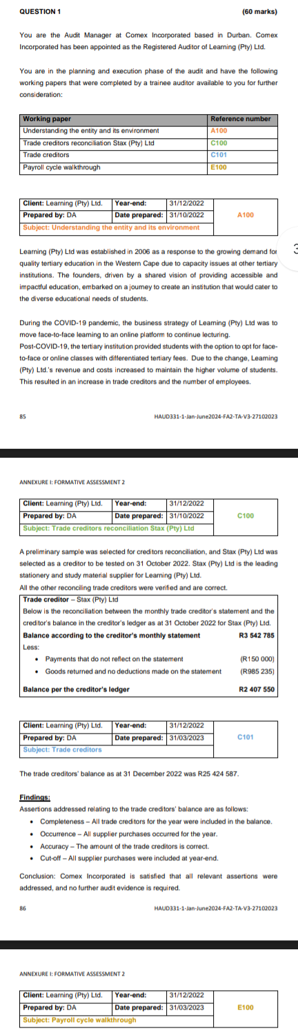  Learning (Pty) Ltd has 150 employees who are all salaried staff
