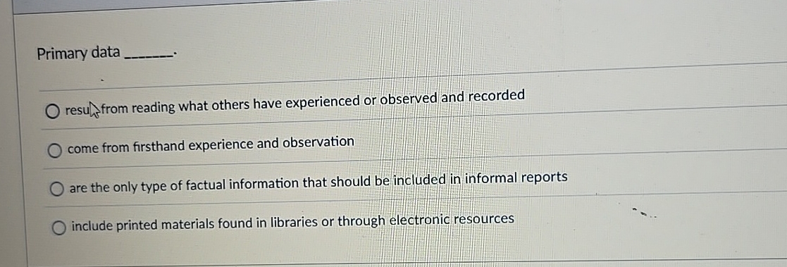 Primary data resuffom reading what others have experienced or observed and