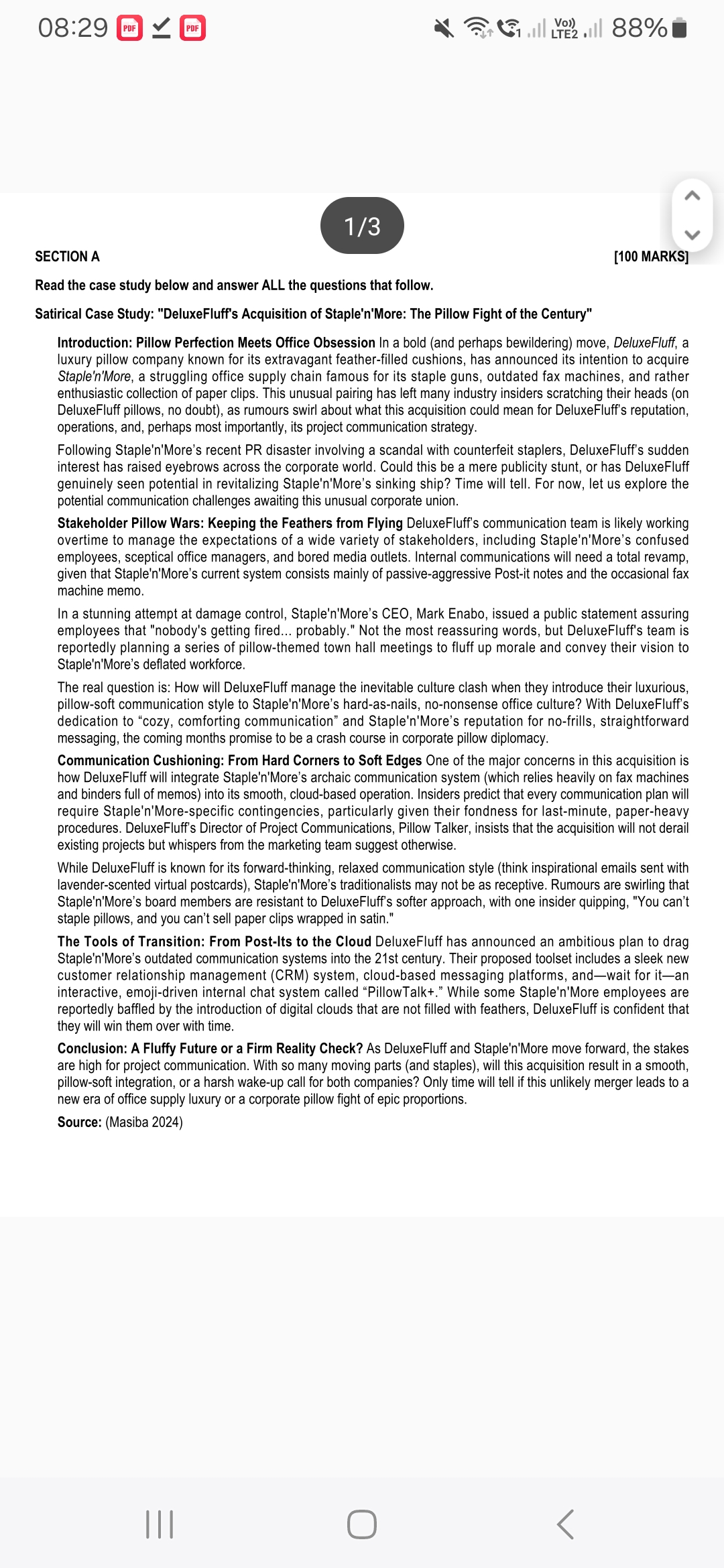  1/2 SECTION A [100 MARKS] Read the case study below and