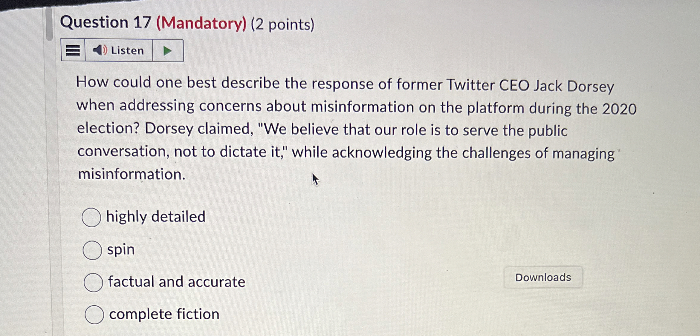  Question 17(Mandatory)(2 points) How could one best describe the response of