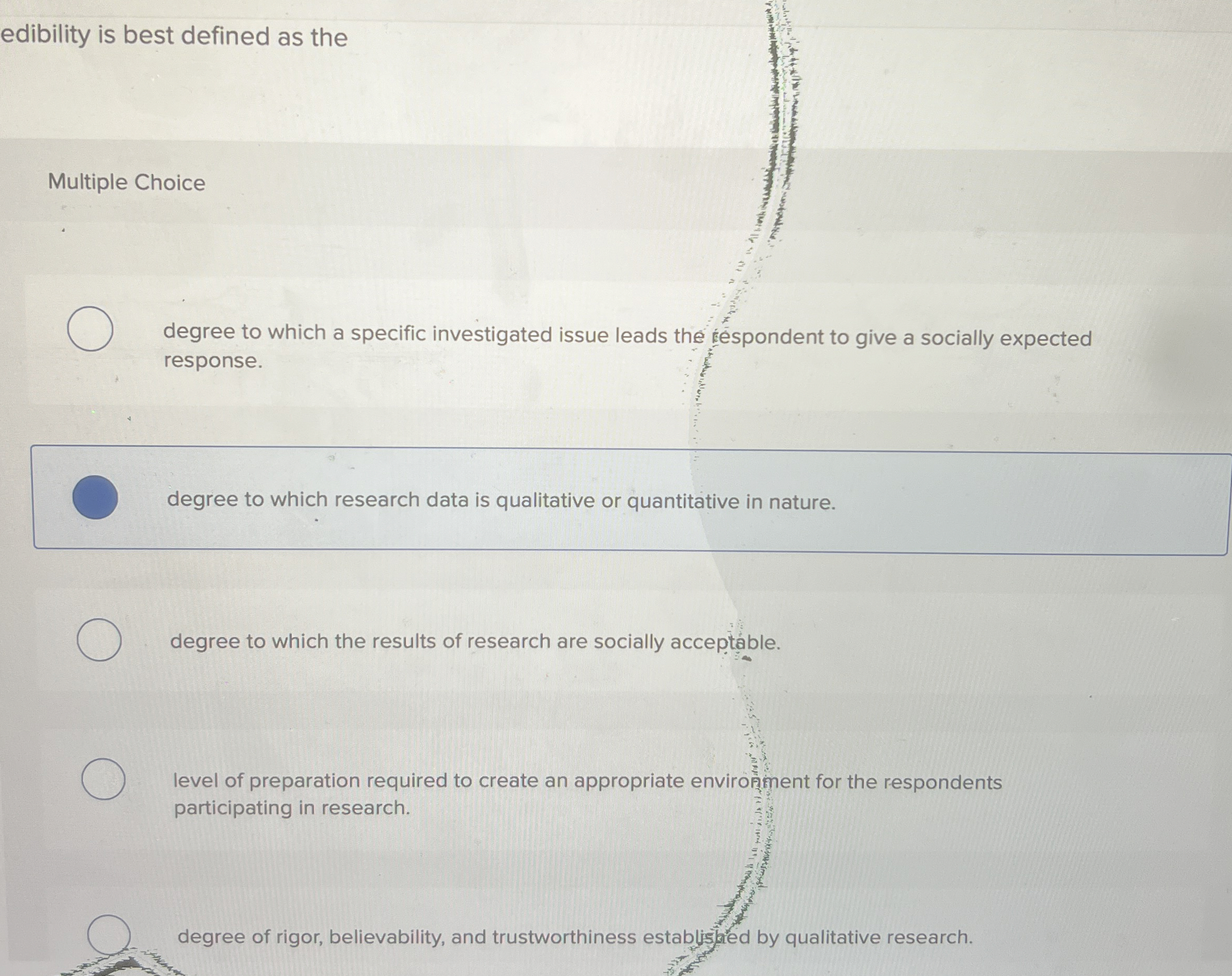  edibility is best defined as the Multiple Choice degree to which