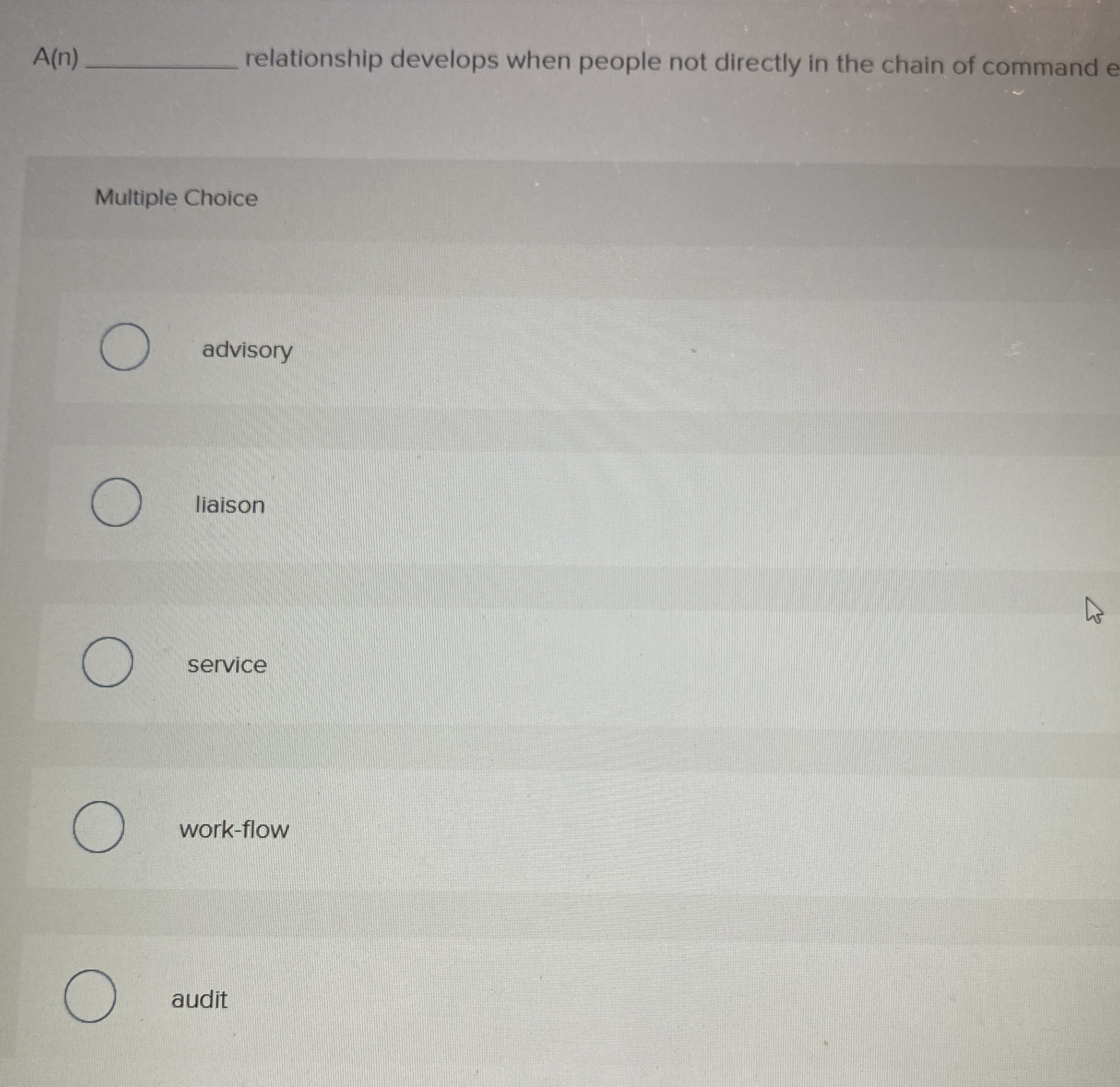  A(n) relationship develops when people not directly in the chain of