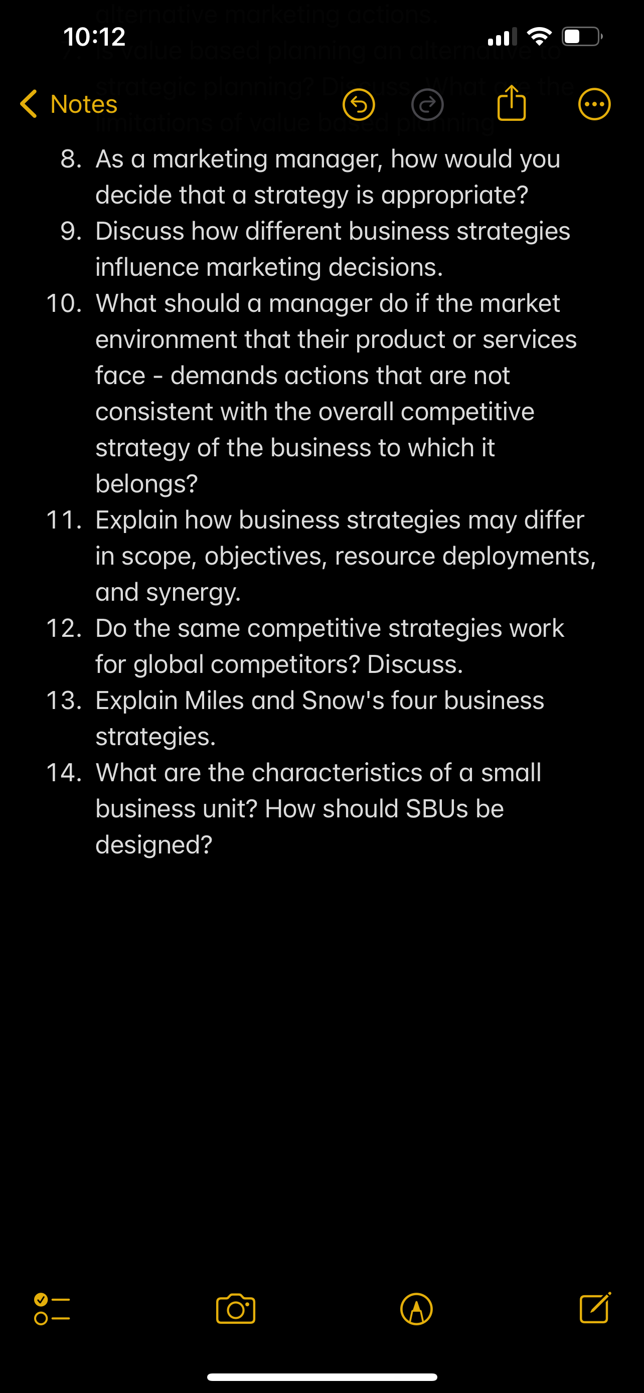  10:12 Notes 8. As a marketing manager, how would you decide