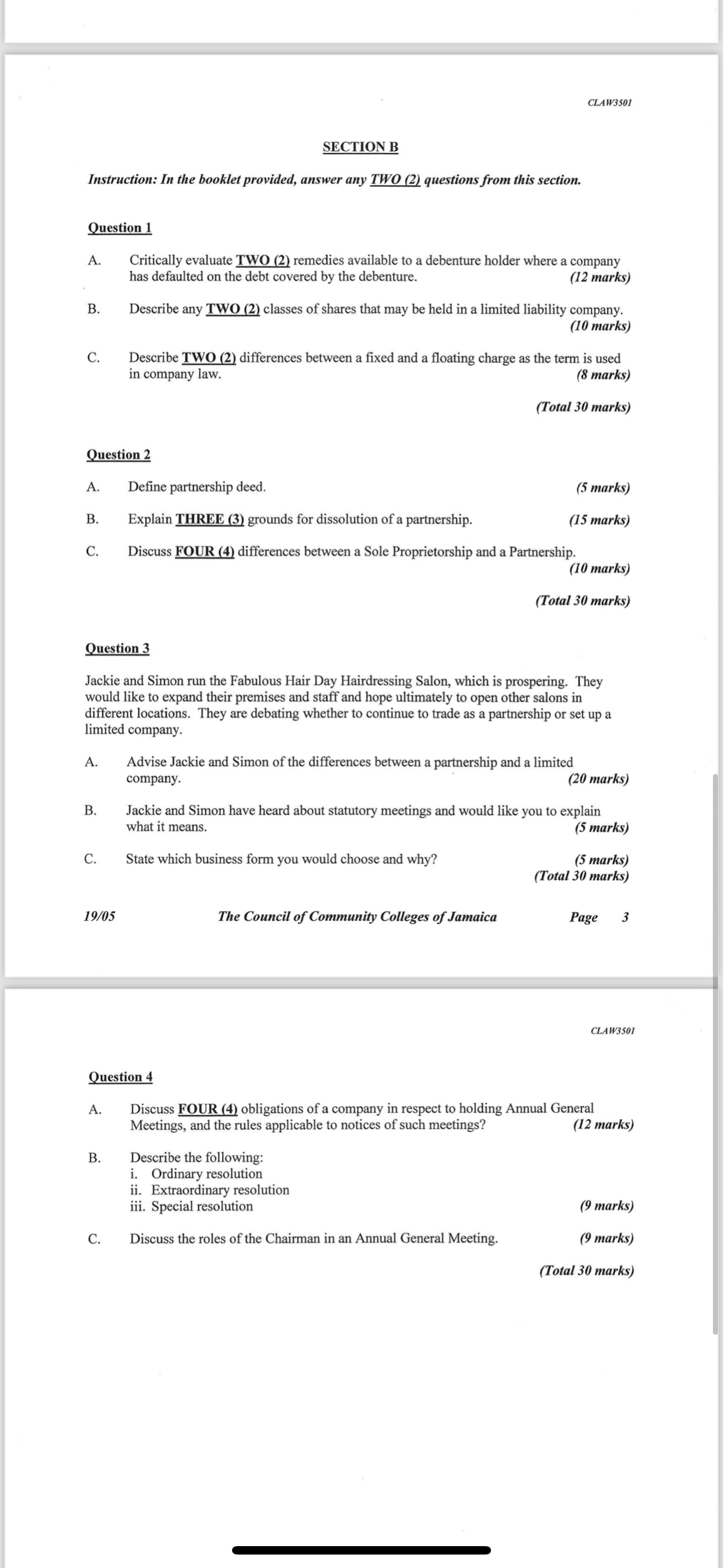  CLAW3501 SECTION B Instruction: In the booklet provided, answer any TWO