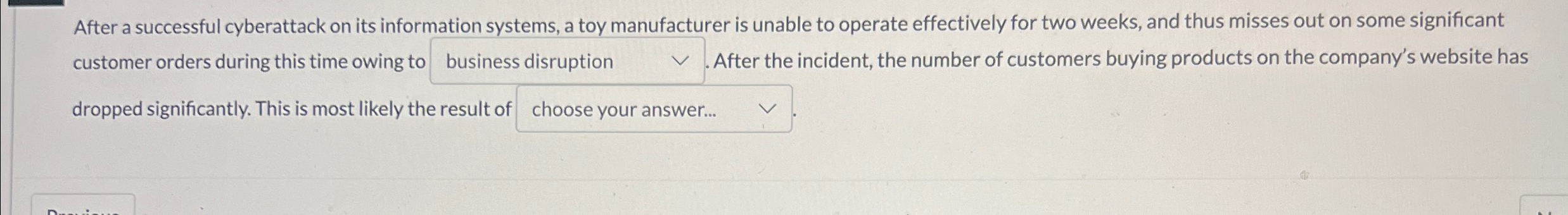 After a successful cyberattack on its information systems, a toy manufacturer