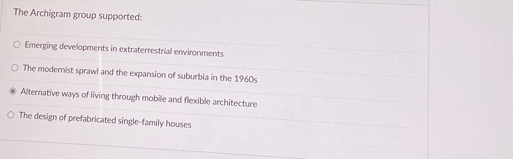 The Archigram group supported: Emerging developments in extraterrestrial environments The modernist