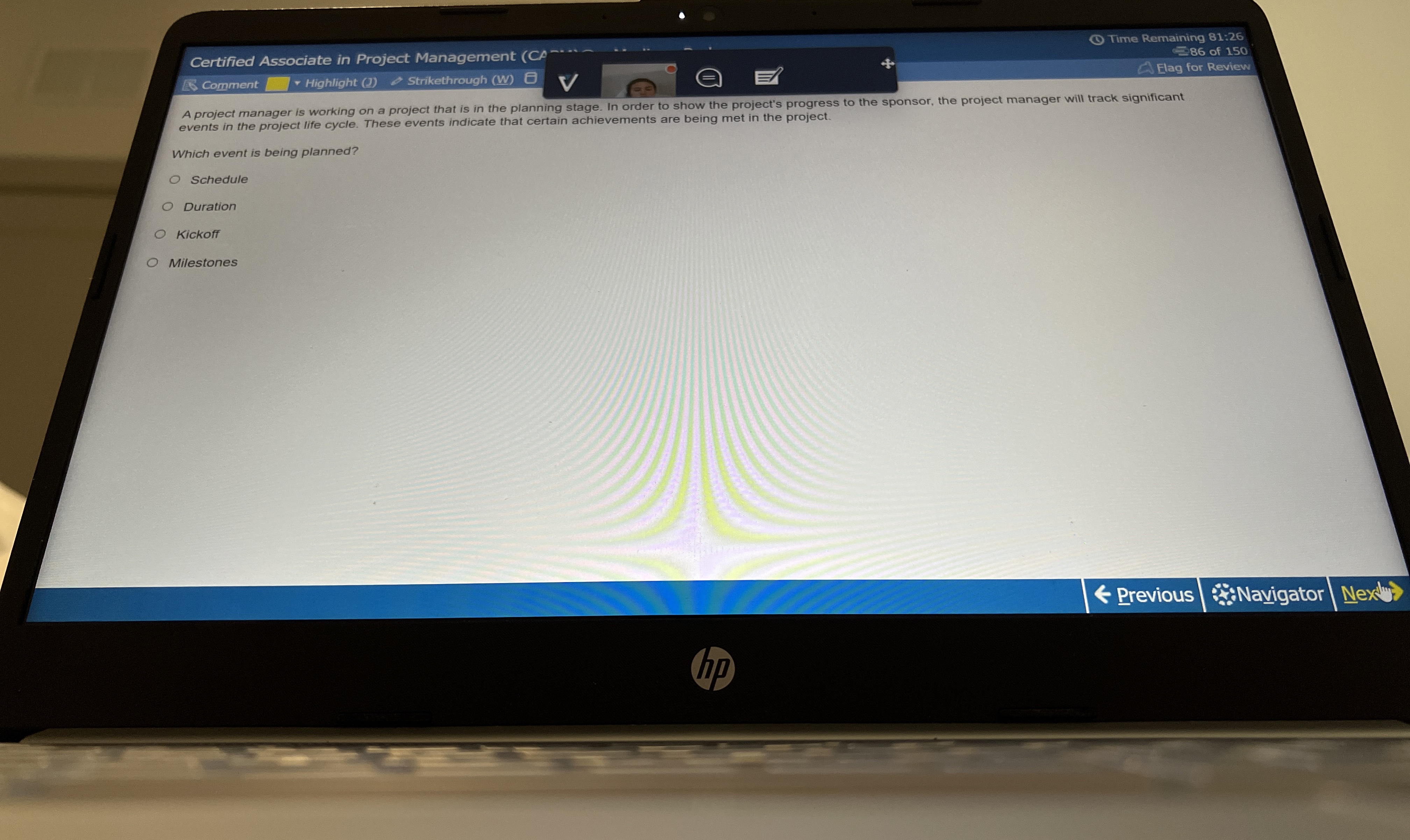  Certified Associate in Project Management Comment Highlight Strikethrough (W) Time Remaining