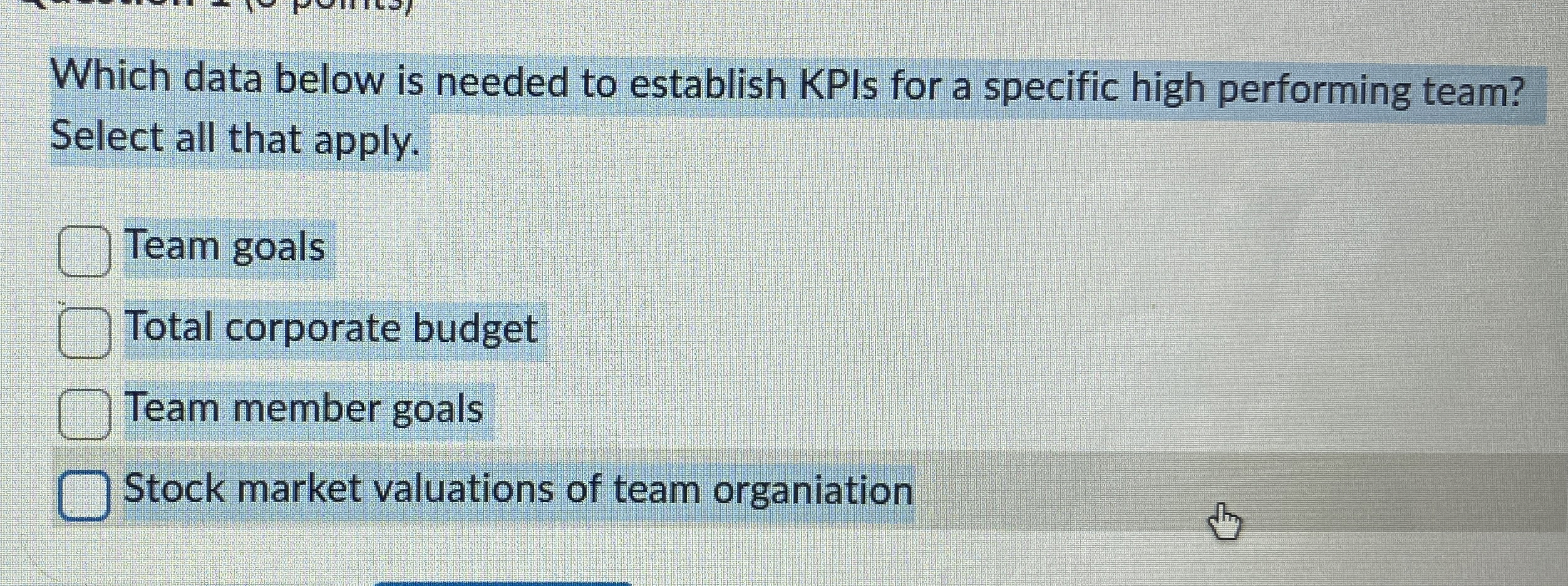  Which data below is needed to establish KPIs for a specific