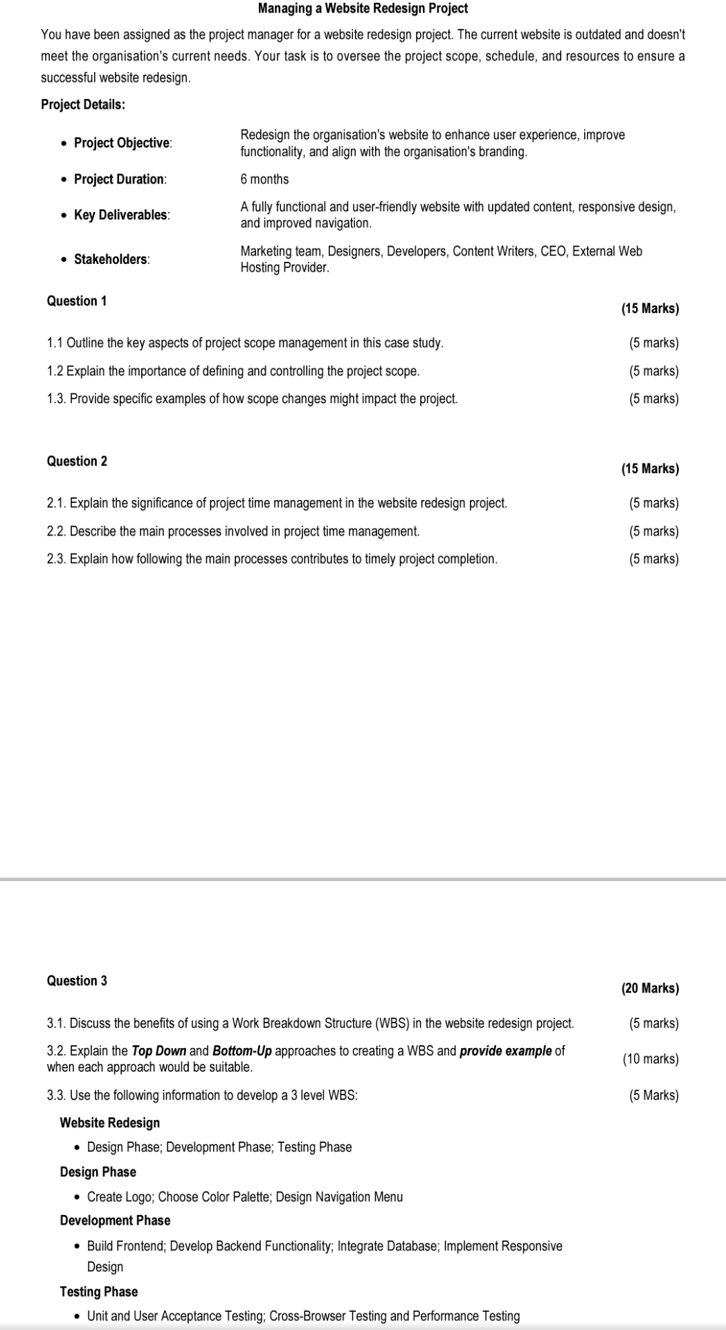  Managing a Website Redesign Project You have been assigned as the