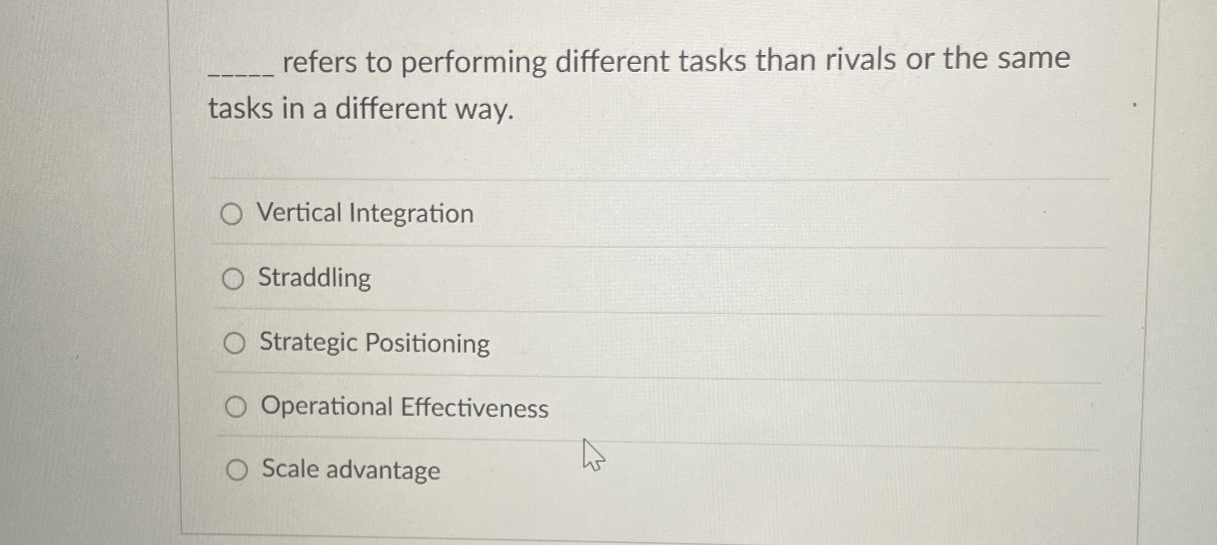  refers to performing different tasks than rivals or the same tasks