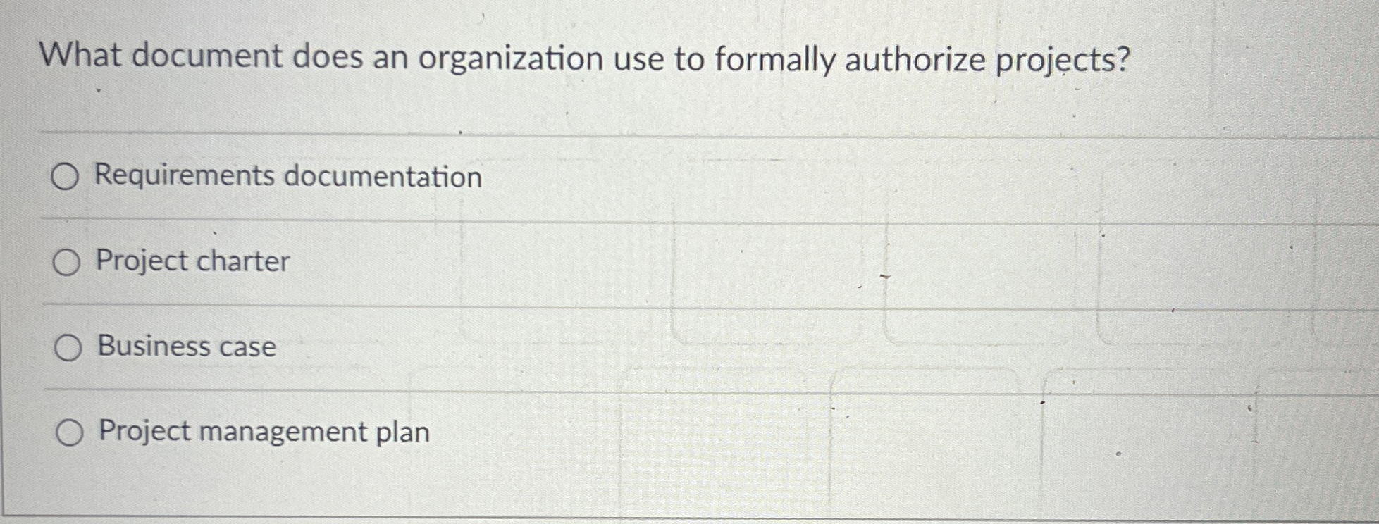  What document does an organization use to formally authorize projects? Requirements