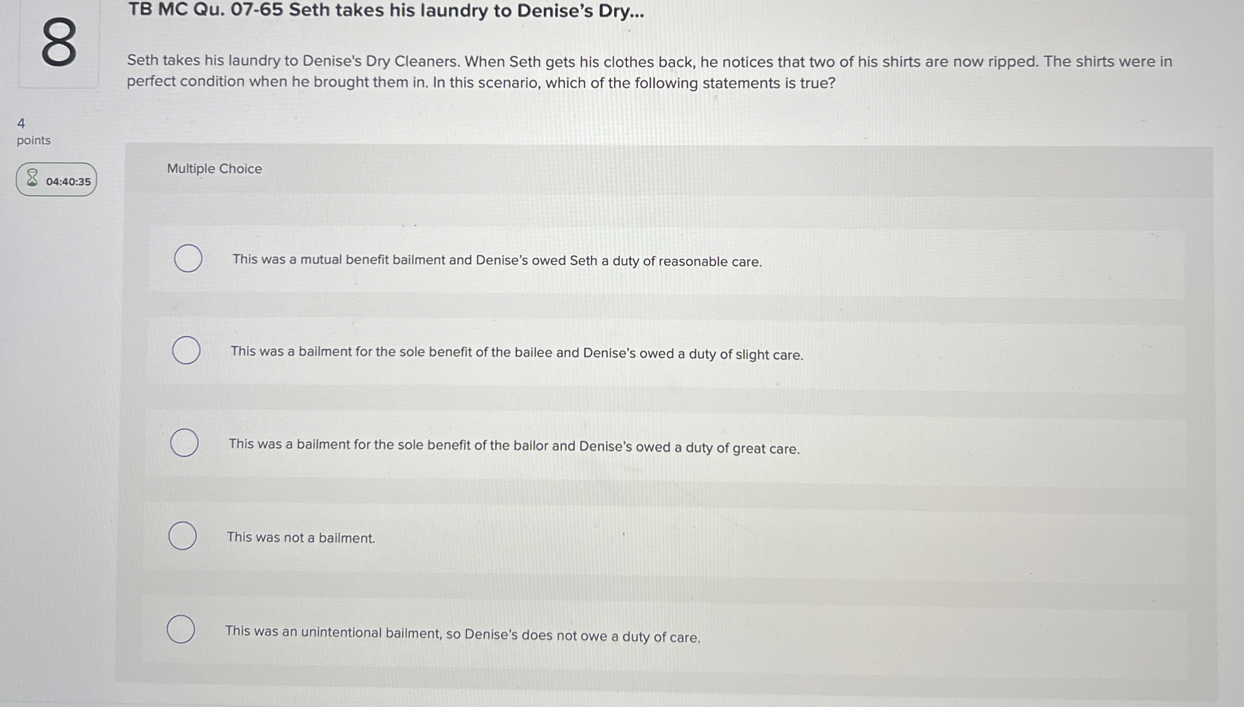  8 TB MC Qu.07-65 Seth takes his laundry to Denise's Dry...