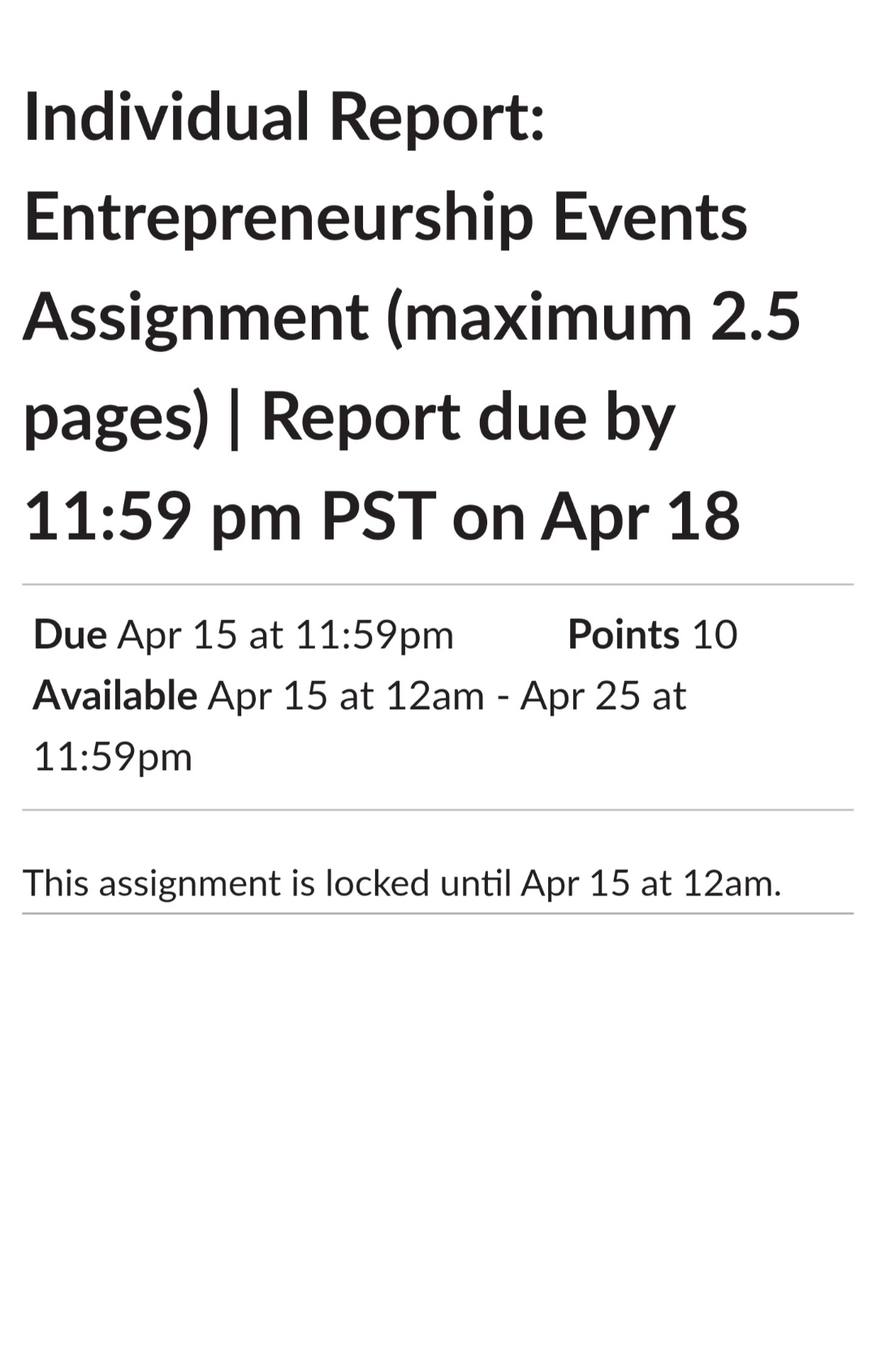  Individual Report: Entrepreneurship Events Assignment (maximum 2.5 pages)| Report due by