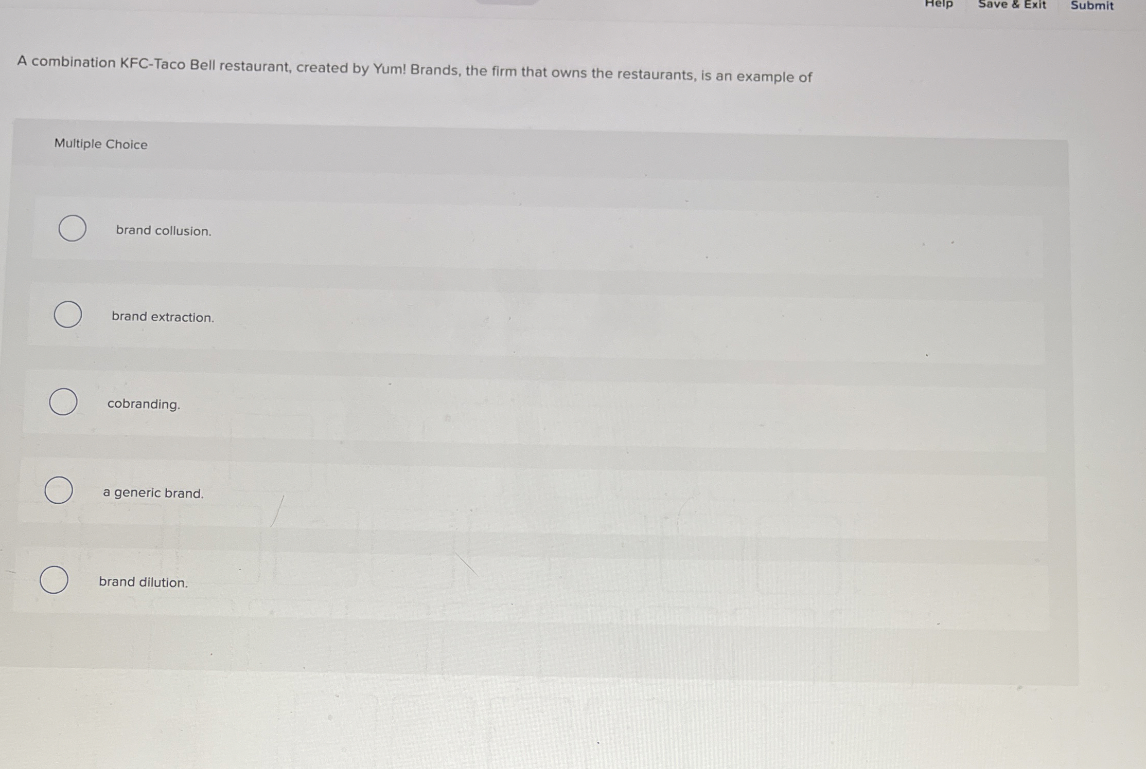  Save & Exit Submit A combination KFC-Taco Bell restaurant, created by