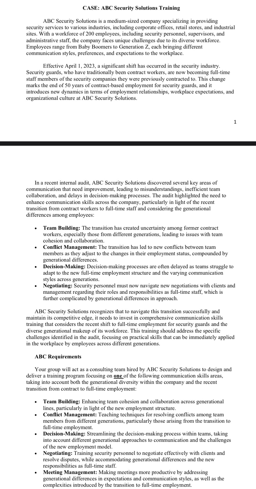  CASE: ABC Security Solutions Training ABC Security Solutions is a medium-sized